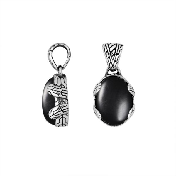 AP-6179-OX Sterling Silver Oval Shape Small Designer Pendant With Black Onyx Jewelry Bali Designs Inc 