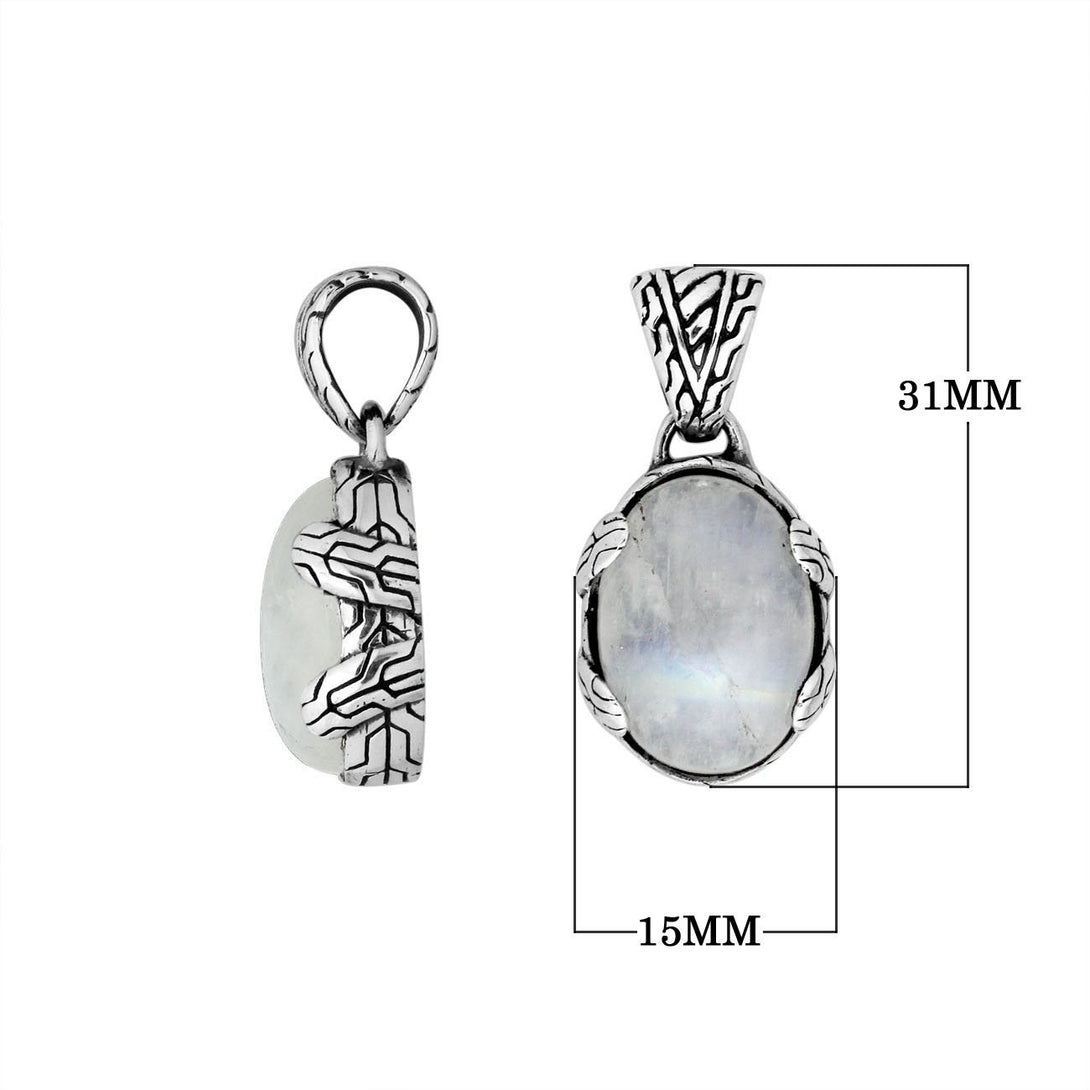 AP-6179-RM Sterling Silver Oval Shape Pendant With Rainbow Moonstone Jewelry Bali Designs Inc 