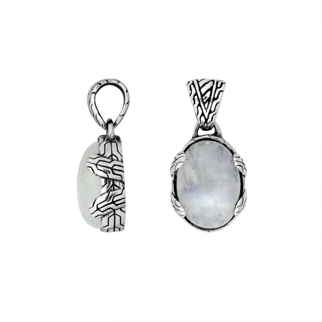 AP-6179-RM Sterling Silver Oval Shape Pendant With Rainbow Moonstone Jewelry Bali Designs Inc 