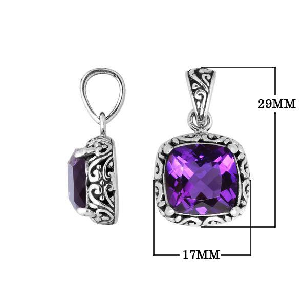 925 Sterling Silver Amethyst Quartz Cushion Shape Filigree Pendant For Wholesale