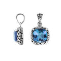 925 Sterling Silver Blue Topaz Quartz Cushion Shape Filigree Pendant For Wholesale