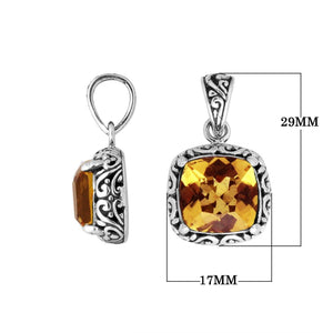 925 Sterling Silver Citrine Quartz Cushion Shape Filigree Pendant For Wholesale