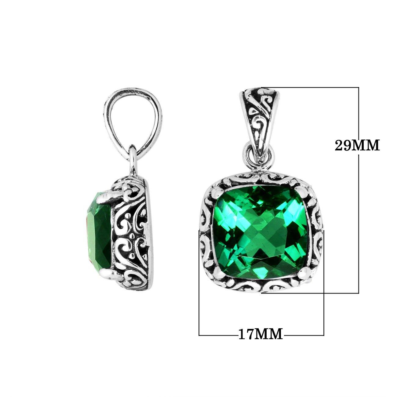 925 Sterling Silver Green Quartz Cushion Shape Filigree Pendant For Wholesale