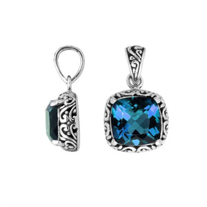 925 Sterling Silver London Blue Topaz Quartz Cushion Shape Filigree Pendant For Wholesale