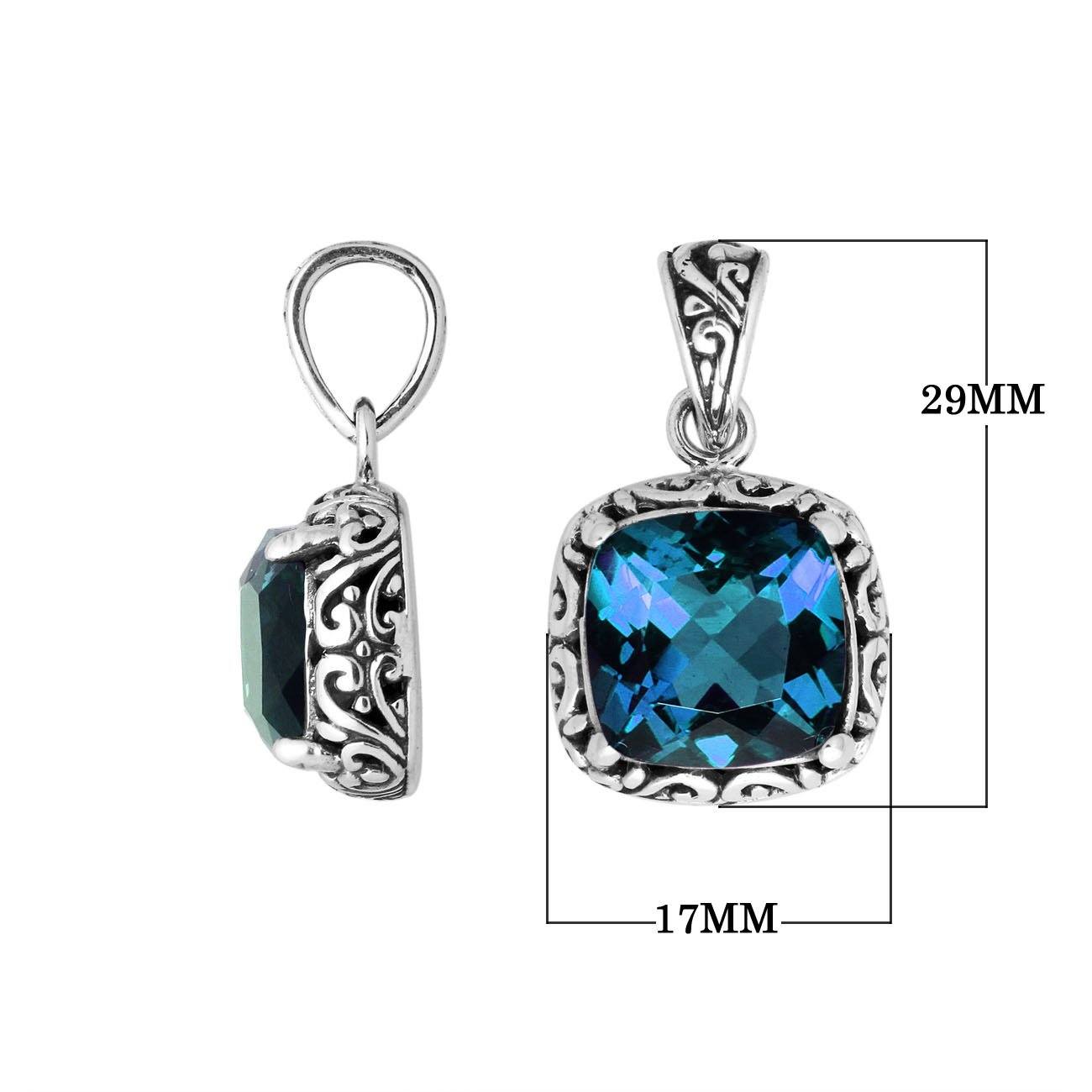 925 Sterling Silver London Blue Topaz Quartz Cushion Shape Filigree Pendant For Wholesale