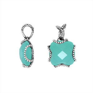 925 Sterling Silver Green Chalcedony Quartz Cross Shape Beaded Edge Pendant For Wholesale