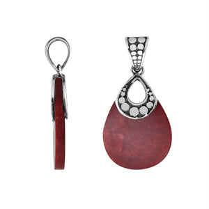 925 Sterling Silver Red Coral Teardrop Shape Dot Design Pendant For Wholesale