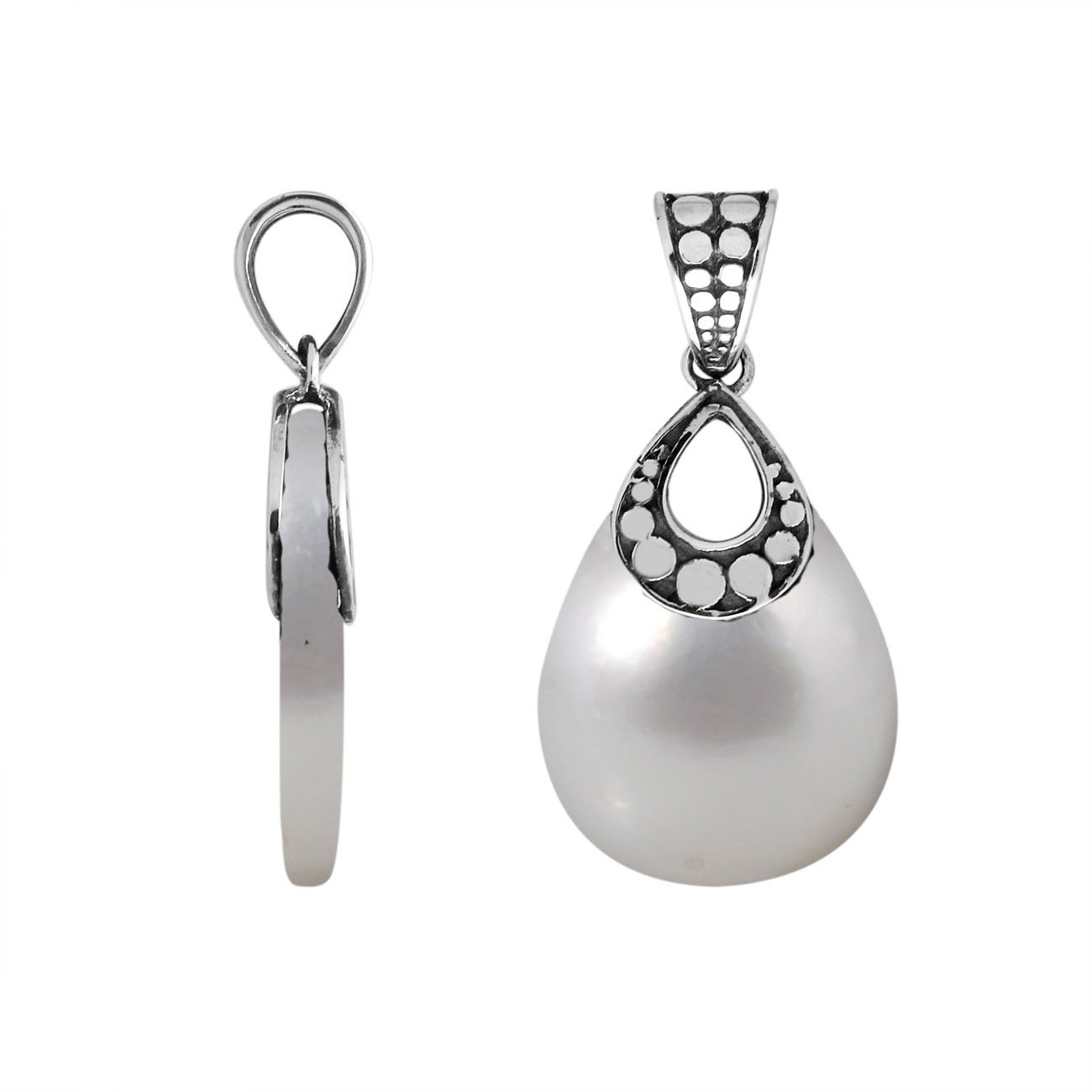 925 Sterling Silver Mother Of Pearl Teardrop Shape Dot Design Pendant For Wholesale
