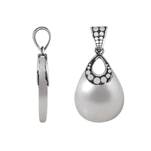 925 Sterling Silver Mother Of Pearl Teardrop Shape Dot Design Pendant For Wholesale