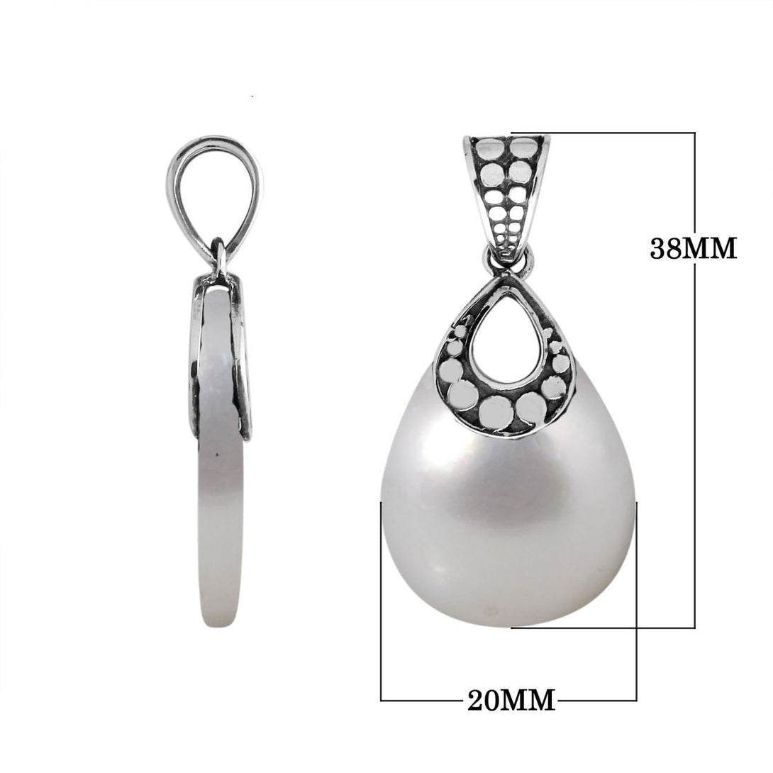 AP-6184-MOP Sterling Silver Pears Shape Pendant With Mother Of Pearl Jewelry Bali Designs Inc 