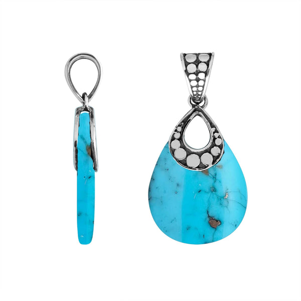 AP-6184-TQ Sterling Silver Pears Shape Pendant With Turquoise Shell Jewelry Bali Designs Inc 