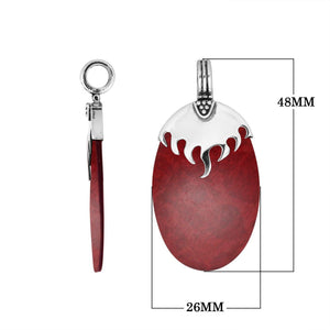 925 Sterling Silver Red Coral Oval Shape Flame Top Pendant For Wholesale
