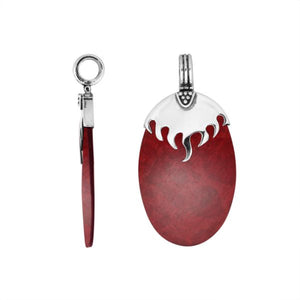 925 Sterling Silver Red Coral Oval Shape Flame Top Pendant For Wholesale