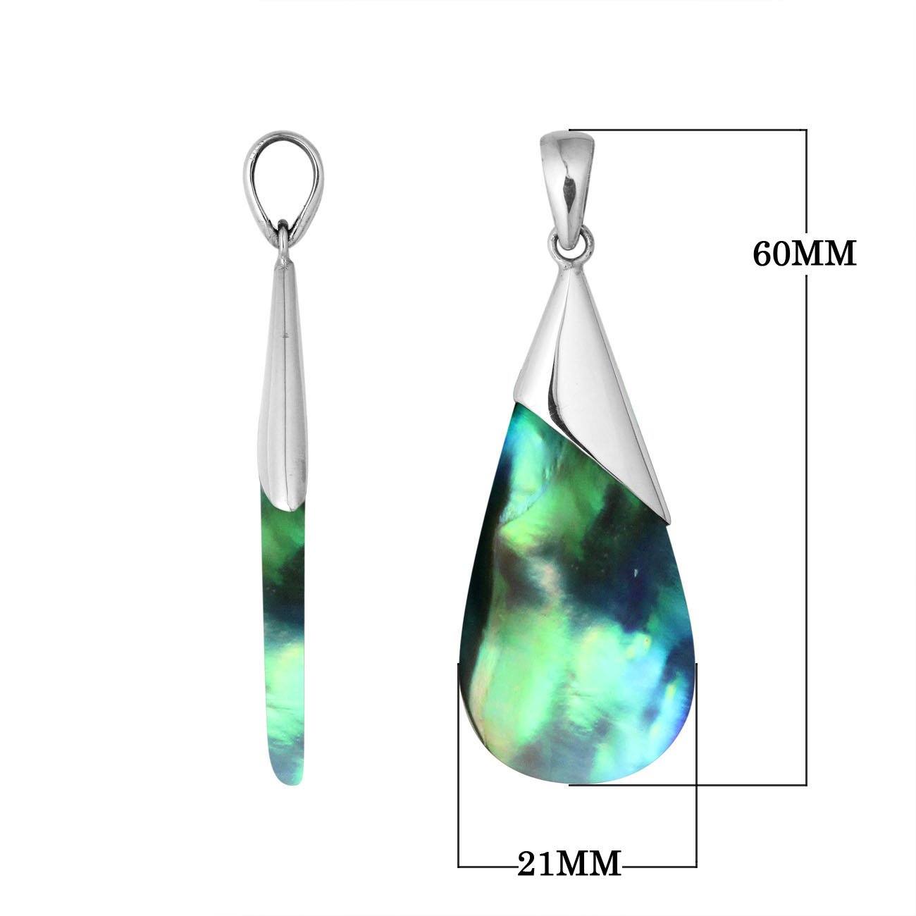 Silver Overlay Designer Pendant With Genuine Abalone Shell In Teardrop Shape For Wholesale Collection