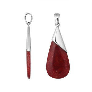 925 Silver Overlay Designer Teardrop Pendant With Red Coral For Wholesale Jewelry Collection