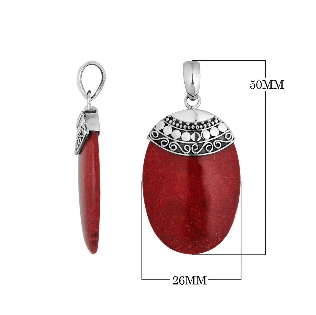 AP-6187-CR Sterling Silver Fancy Oval Shape Pendant With Coral Jewelry Bali Designs Inc 