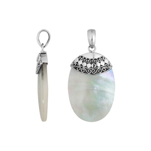 AP-6187-MOP Sterling Silver Fancy Oval Shape Pendant With Mother Of Pearl Jewelry Bali Designs Inc 