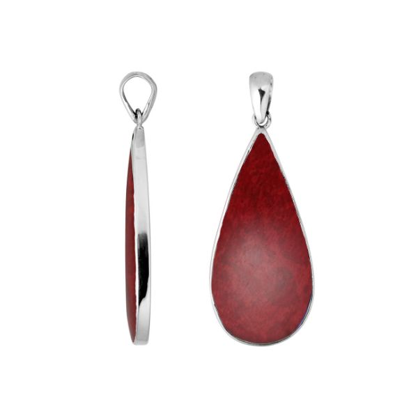 AP-6188-CR Sterling Silver Pear Shape Pendant with Coral Jewelry Bali Designs Inc 