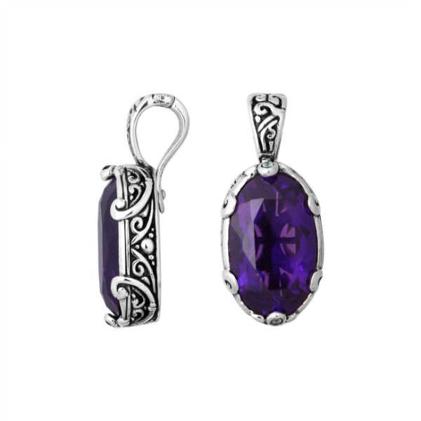 AP-6194-AM Sterling Silver Oval Shape Pendant With Amethyst Q. Jewelry Bali Designs Inc 