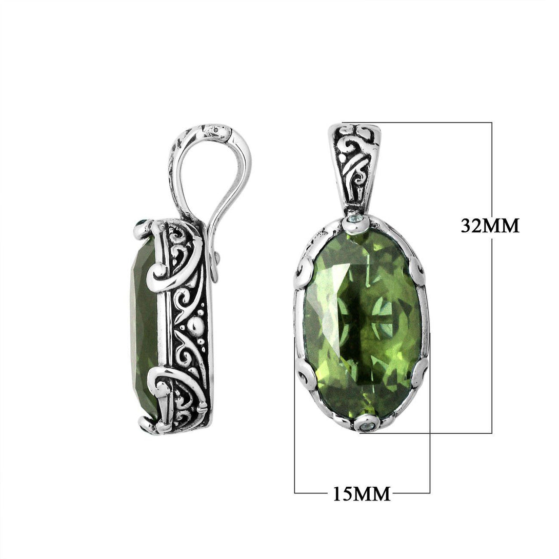 AP-6194-GAM Sterling Silver Oval Shape Pendant With Green Amethyst Q. Jewelry Bali Designs Inc 