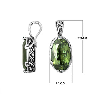 Sterling Silver Balinese Engraved Pendant With Green Amethyst Quartz – Oval Cut Artisan Jewelry