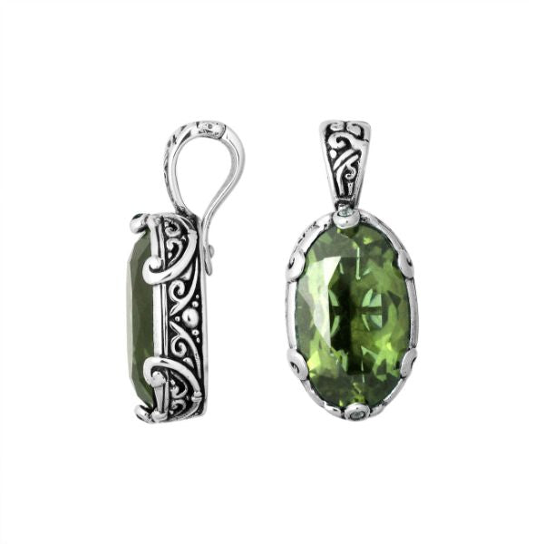 AP-6194-GAM Sterling Silver Oval Shape Pendant With Green Amethyst Q. Jewelry Bali Designs Inc 