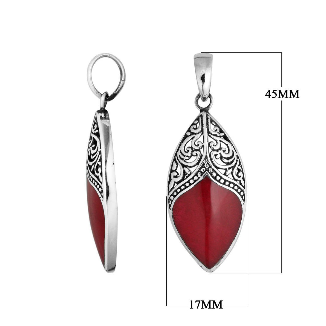 AP-6195-CR Sterling Silver Marquise Shape Pendant With Coral Jewelry Bali Designs Inc 
