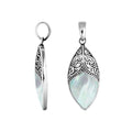 Handcrafted Mother Of Pearl Marquise Pendant With Silver Overlay Detailing