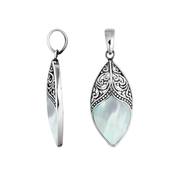 AP-6195-MOP Sterling Silver Marquise Shape Pendant With Mother Of Pearl Jewelry Bali Designs Inc 