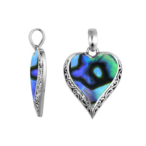 Handcrafted 925 Sterling Silver Heart Pendant With Abalone Shell Detailing