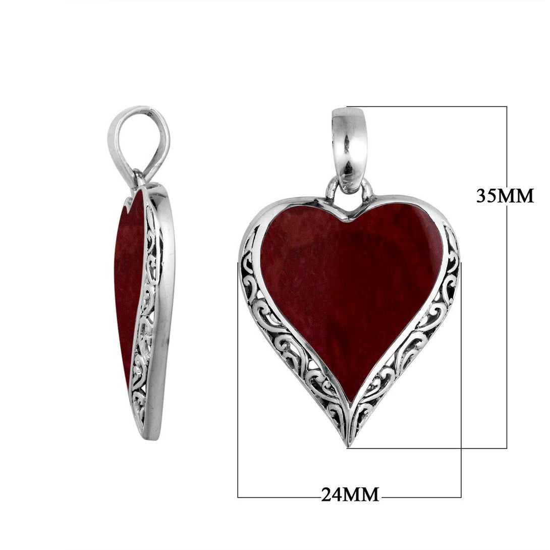 Handcrafted 925 Sterling Silver Heart Pendant With Red Coral Detailing