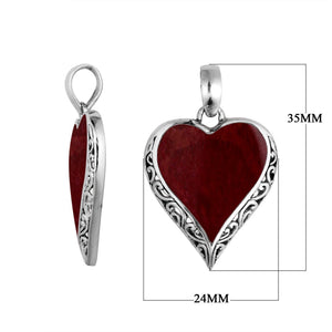 Handcrafted 925 Sterling Silver Heart Pendant With Red Coral Detailing