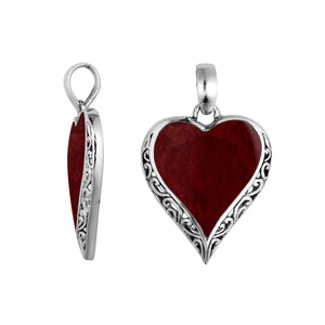 Handcrafted 925 Sterling Silver Heart Pendant With Red Coral Detailing