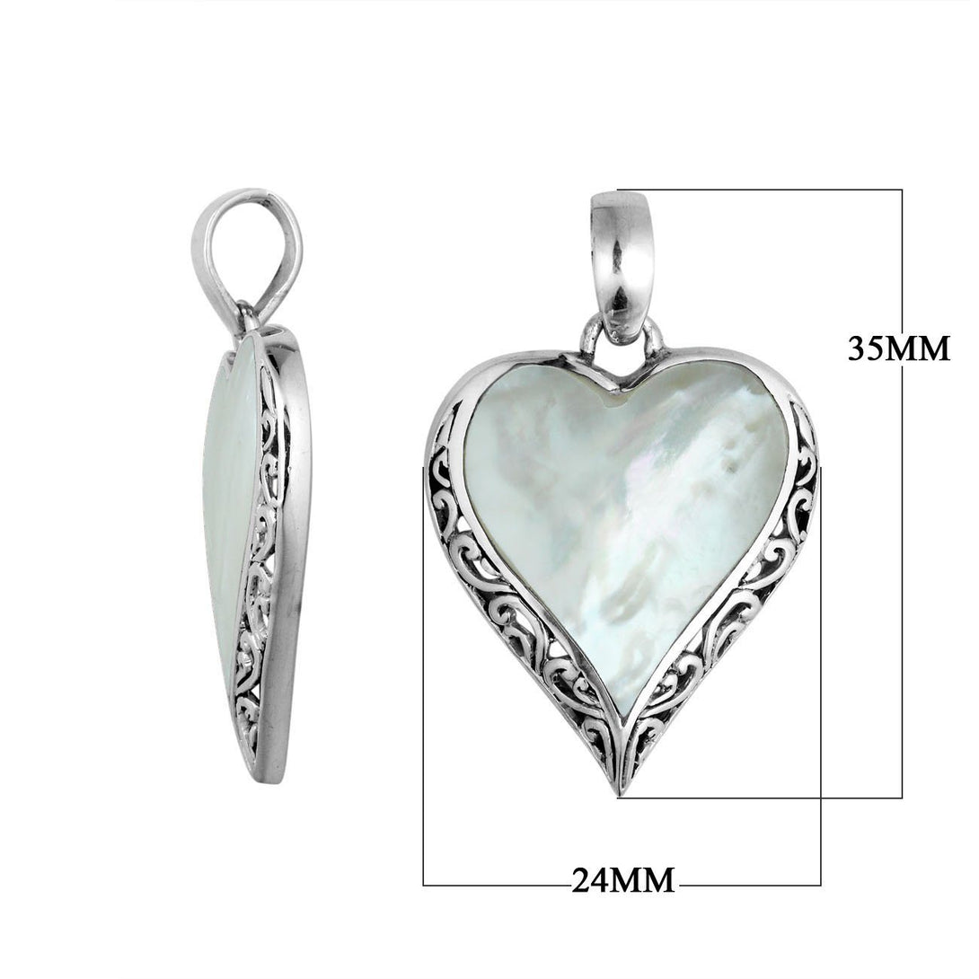 AP-6196-MOP Sterling Silver Heart Shape Pendant With Mother Of Pearl Jewelry Bali Designs Inc 