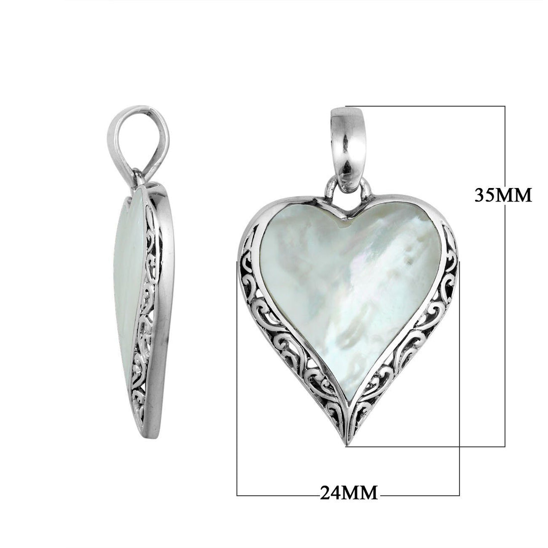 Handcrafted 925 Sterling Silver Heart Pendant With Mother Of Pearl Detailing