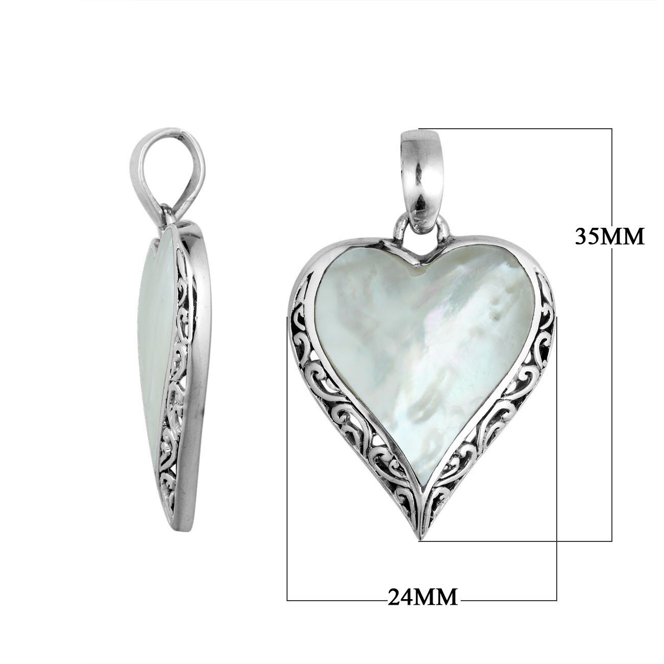 Handcrafted 925 Sterling Silver Heart Pendant With Mother Of Pearl Detailing