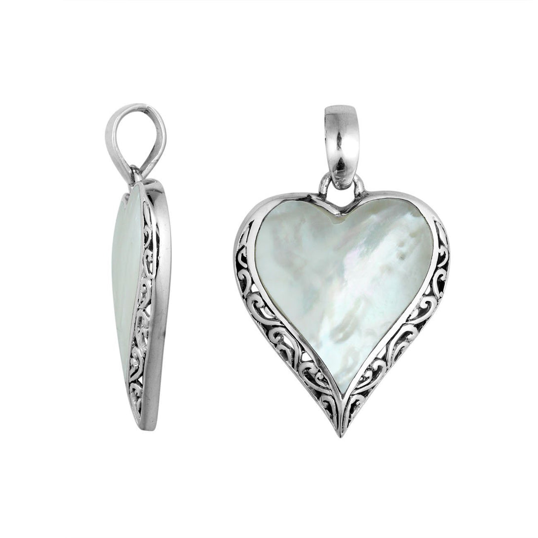 Handcrafted 925 Sterling Silver Heart Pendant With Mother Of Pearl Detailing