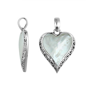 Handcrafted 925 Sterling Silver Heart Pendant With Mother Of Pearl Detailing