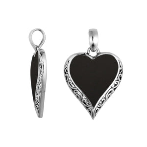 Handcrafted 925 Sterling Silver Heart Pendant With Black Shell Detailing