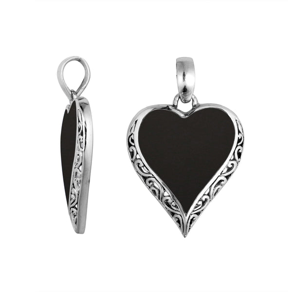Handcrafted 925 Sterling Silver Heart Pendant With Black Shell Detailing