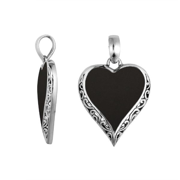 AP-6196-SHB Sterling Silver Heart Shape Pendant With Black Shell Jewelry Bali Designs Inc 