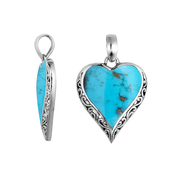 AP-6196-TQ Sterling Silver Heart Shape Pendant With Turquoise Jewelry Bali Designs Inc 