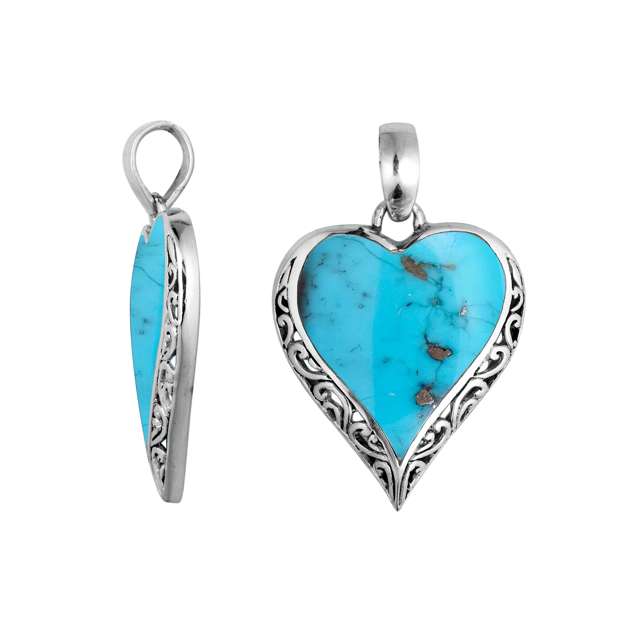 Handcrafted 925 Sterling Silver Heart Pendant With Turquoise Shell Detailing