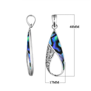 Handcrafted 925 Sterling Silver Open Teardrop Pendant With Abalone Shell Detailing