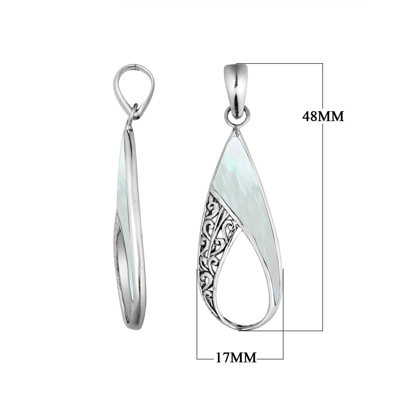 Handcrafted 925 Sterling Silver Open Teardrop Pendant With Mother Of Pearl Inlay