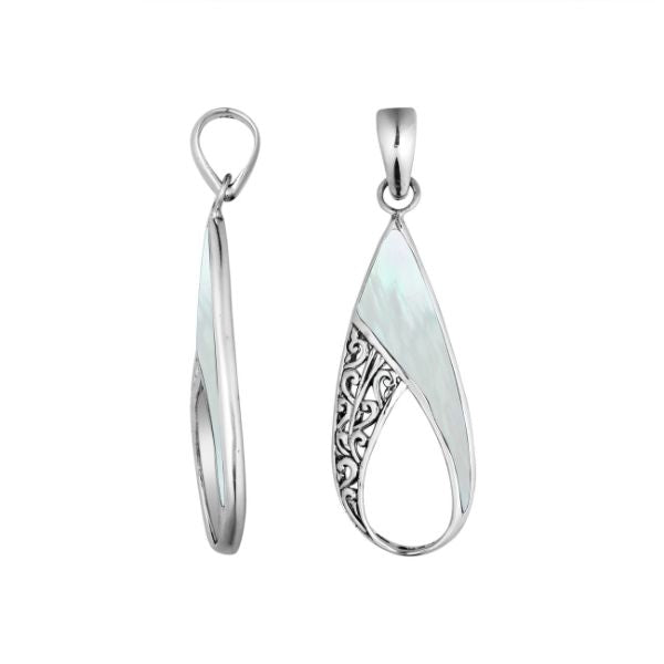 AP-6198-MOP Sterling Silver Pear Shape Pendant With Mother of Pearl Jewelry Bali Designs Inc 