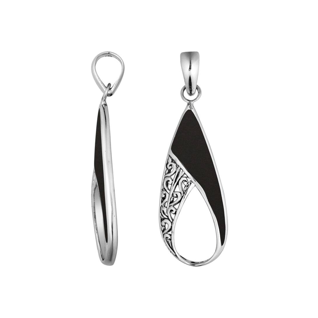 AP-6198-SHB Sterling Silver Pear Shape Pendant With Black Shell Jewelry Bali Designs Inc 
