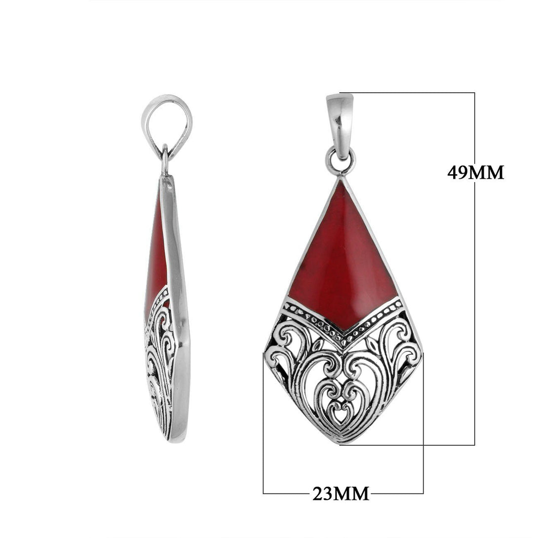 AP-6199-CR Sterling Silver Diamond Shape Pendant With Coral Jewelry Bali Designs Inc 