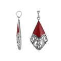 Handcrafted 925 Sterling Silver Diamond Pendant With Red Coral Inlay