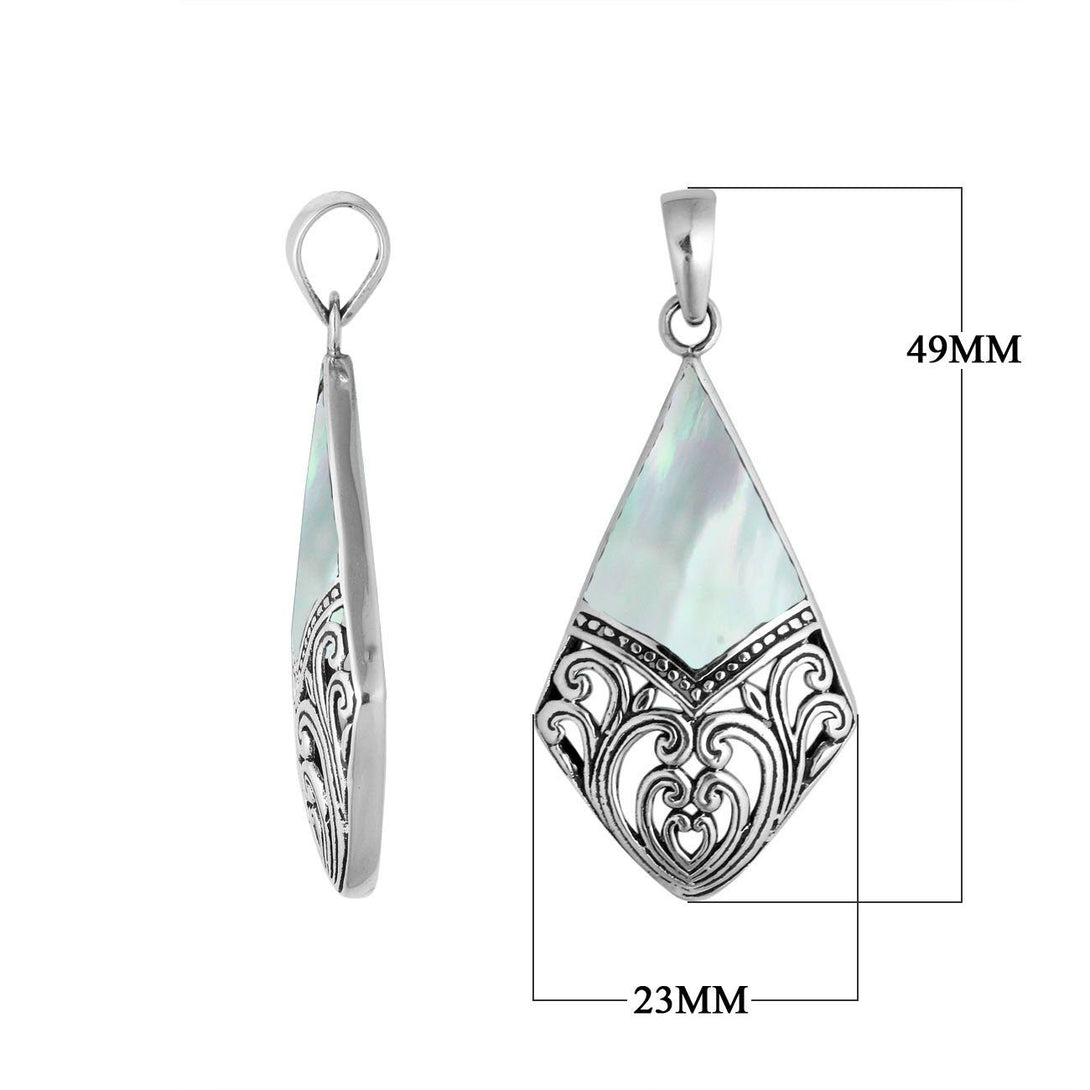 AP-6199-MOP Sterling Silver Diamond Shape Pendant With Mother Of Pearl Jewelry Bali Designs Inc 